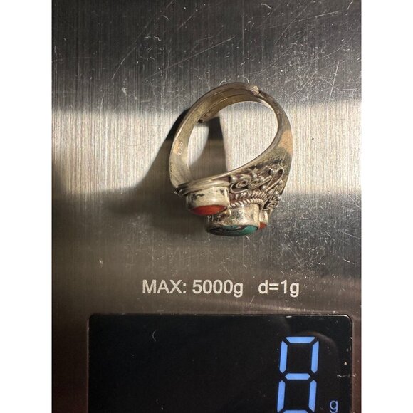 VTG Sterling Silver Red Coral Turquoise Ring - Picture 7 of 7